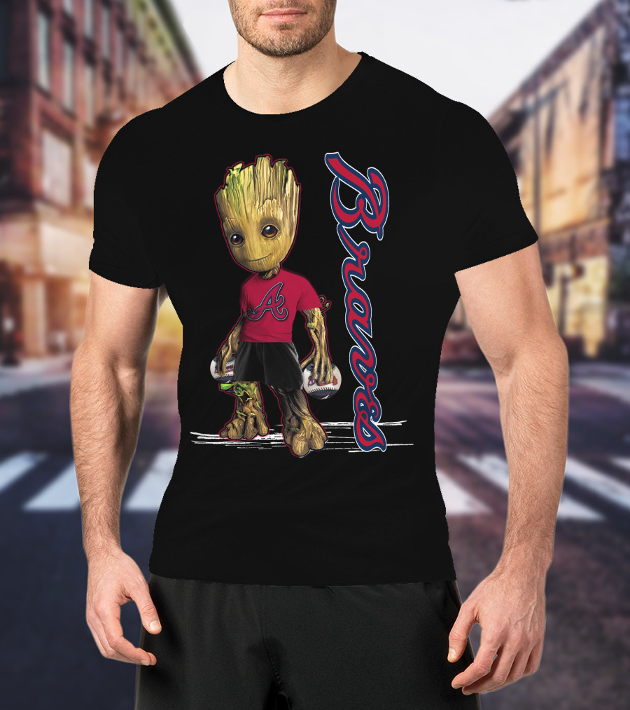 Groot Atlanta Braves Baseball Team Character Crossover T-Shirt