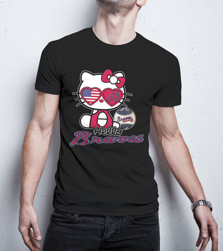 Hello Kitty Braves Patriotic Heart Baseball T-Shirt