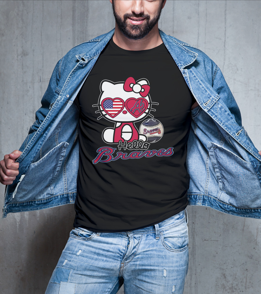 Hello Kitty Braves Patriotic Heart Baseball T-Shirt