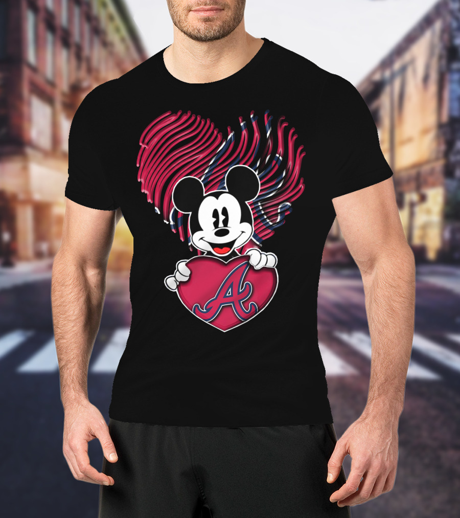 Mickey Mouse Atlanta Braves Heart T-Shirt