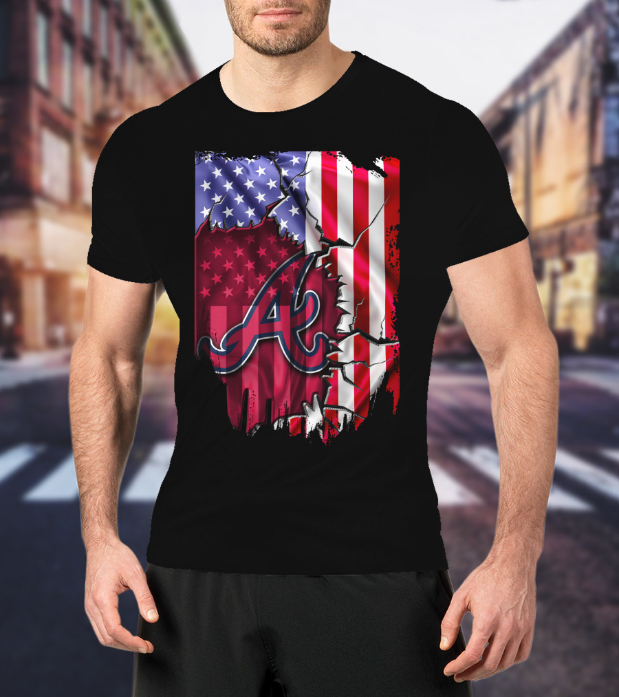 Flag V2 Atlanta Braves American Flag Ripped Baseball T-Shirt