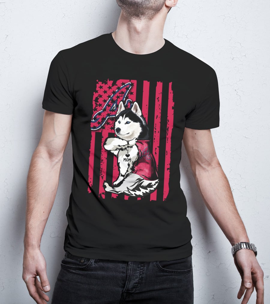 Siberian Husky I Love Mom Atlanta Braves T-Shirt
