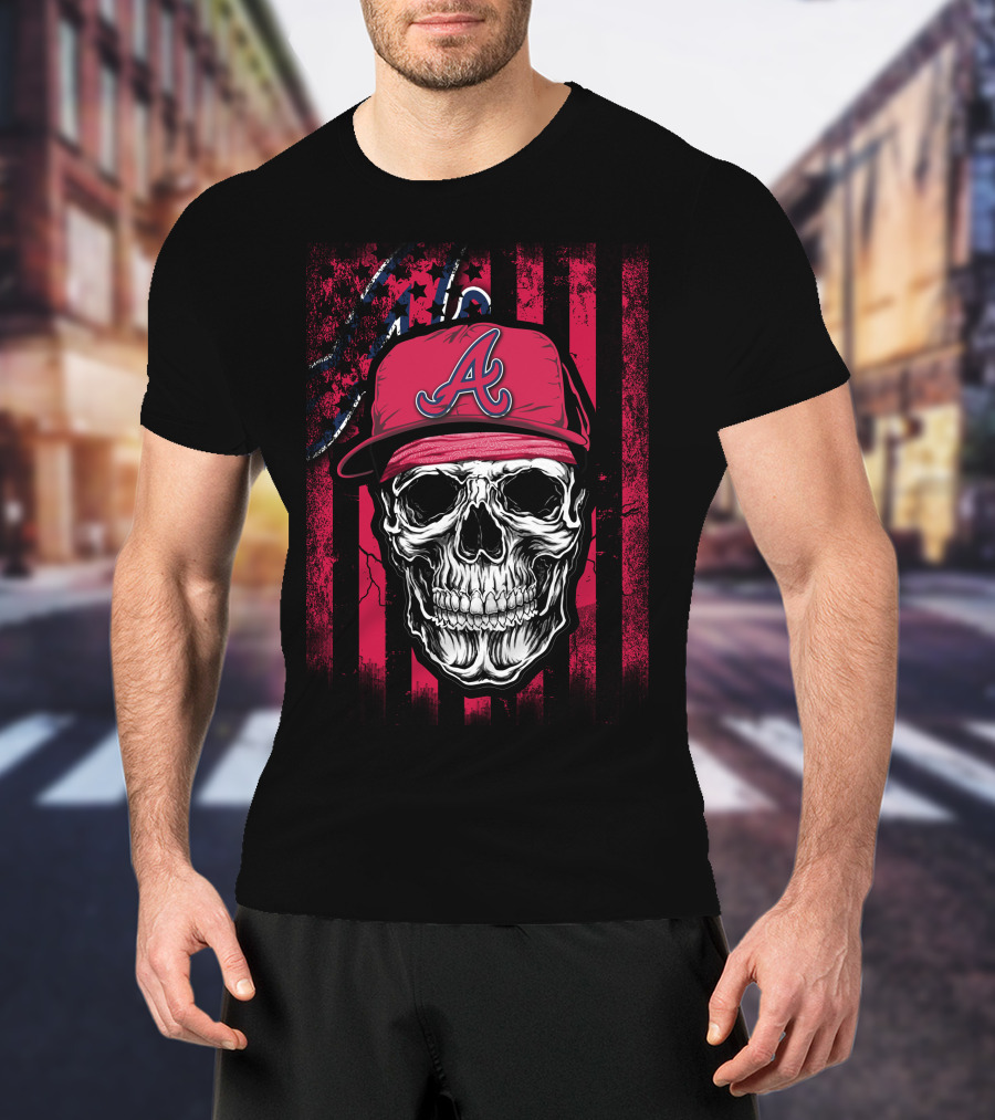 Skull With Atlanta Braves Hat On T-Shirt