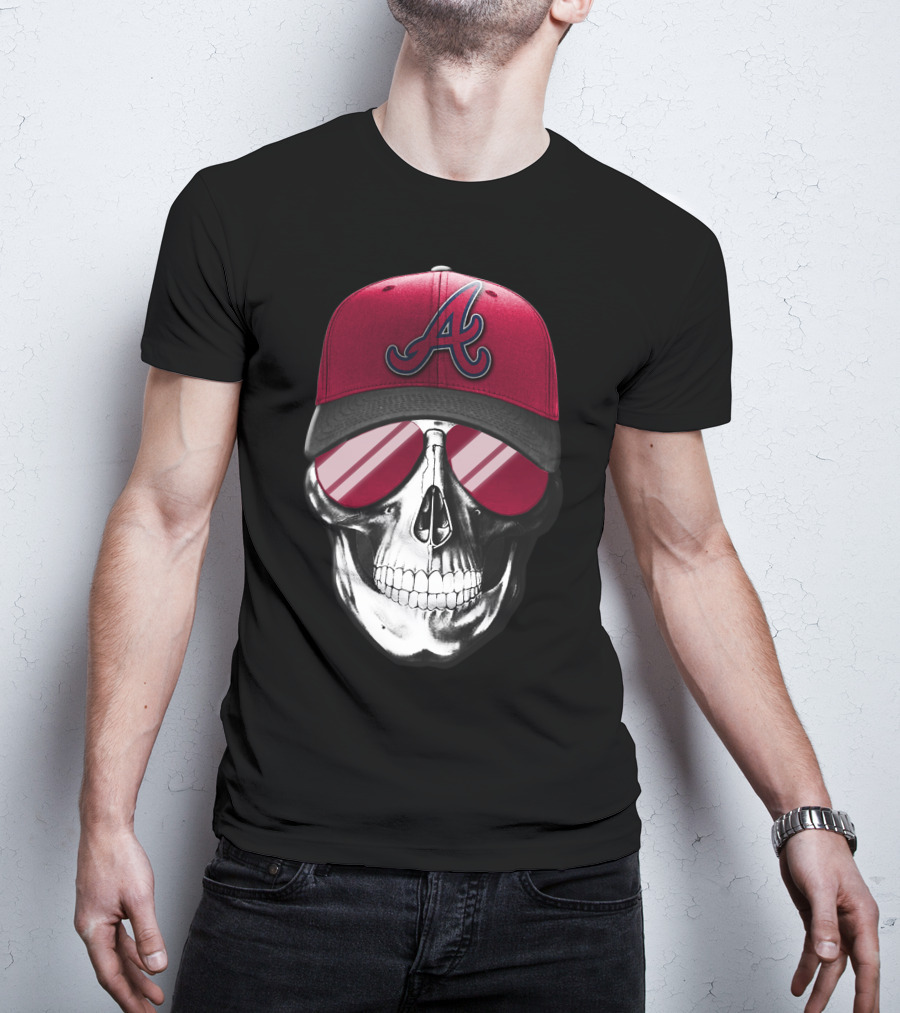 Skull V7 Atlanta Braves Hat And Sunglasses T-Shirt