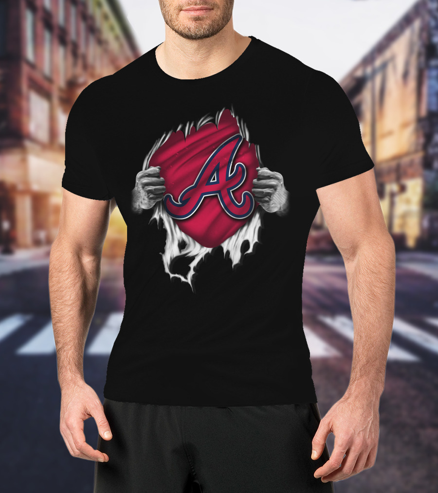 Atlanta Braves Torn Logo Emblem With Hands Peeling T-Shirt