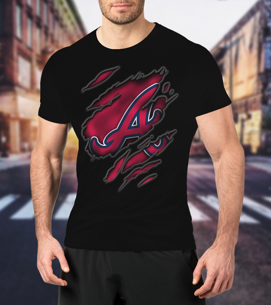 Torn V3 Atlanta Braves Red Letter A Rip Claw Marks T-Shirt