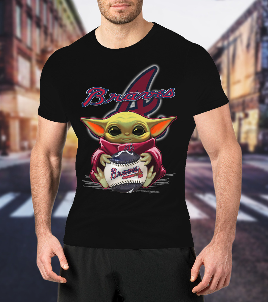 Braves Yoda Holding Baseball With Atlanta Braves T-Shirt