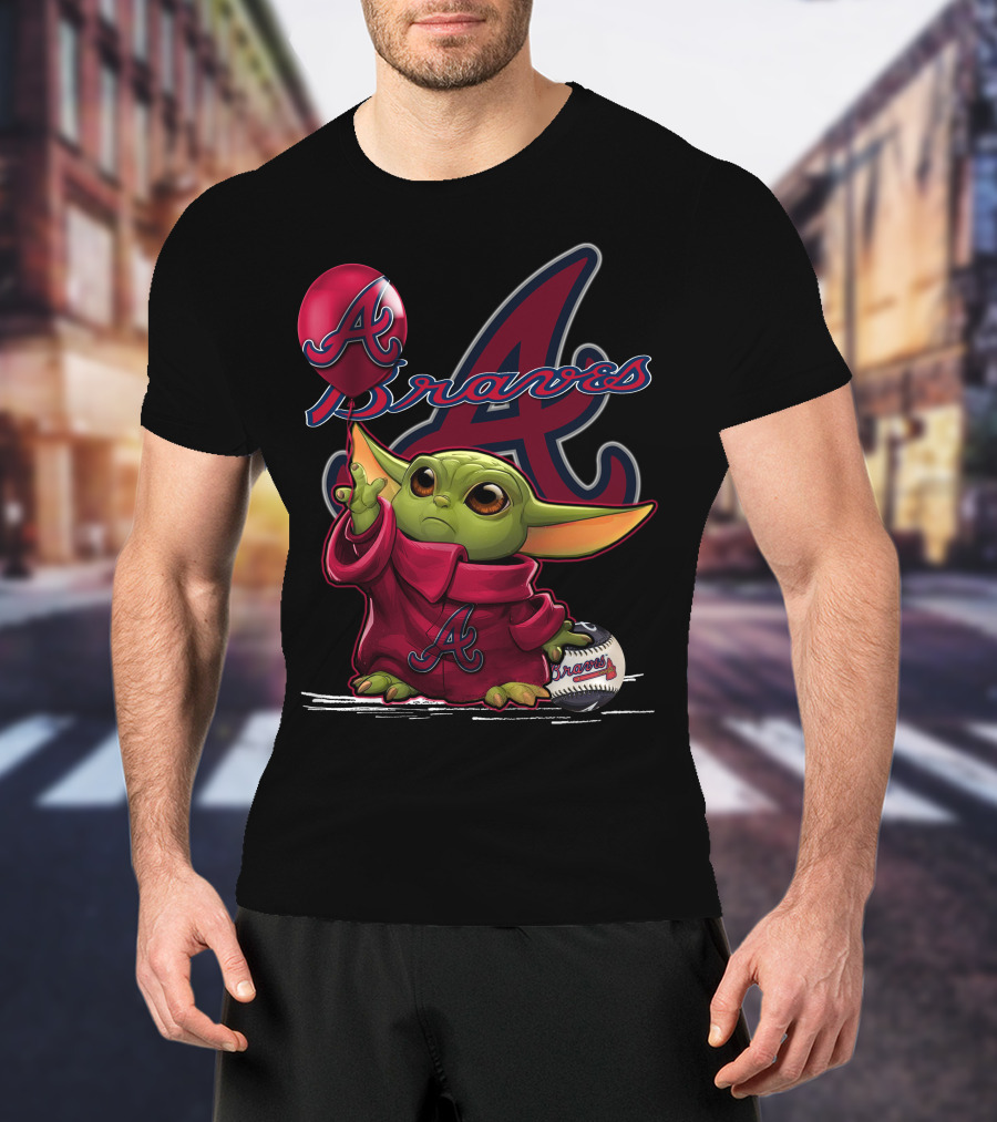 Yoda Braves Baseball Balloon Fan Art Baby Alien T-Shirt