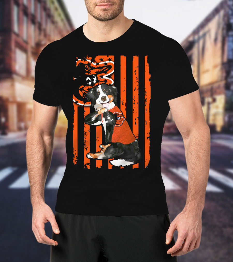 Border Collie Baltimore Orioles I Mom Stripes T-Shirt