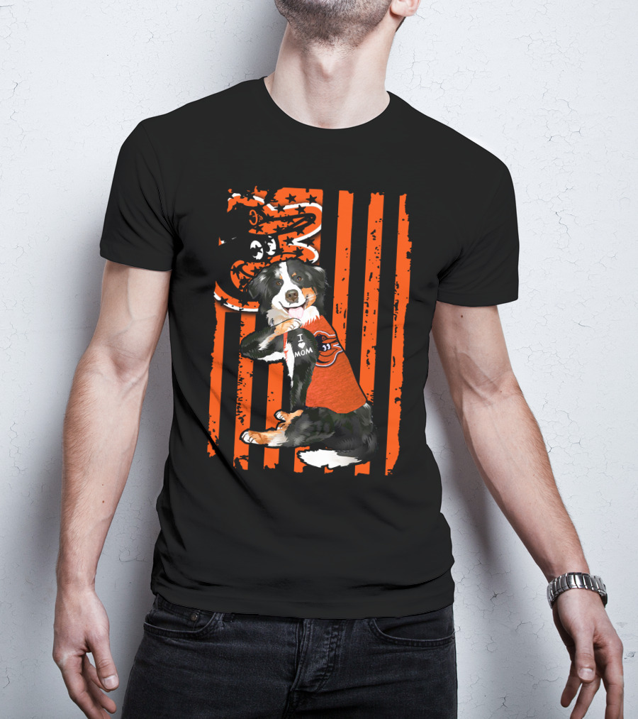 Border Collie Baltimore Orioles I Mom Stripes T-Shirt