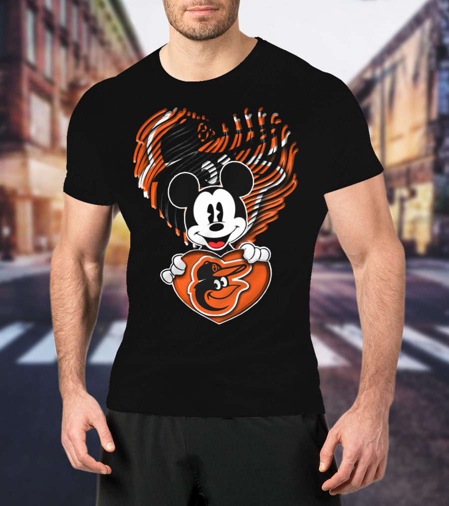 Mickey Mouse Heart Hands Baltimore Orioles T-Shirt