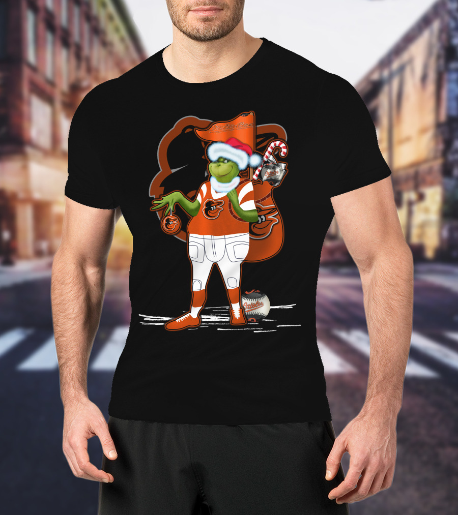 Grinch Merry Baltimore Orioles Christmas Baseball T-Shirt