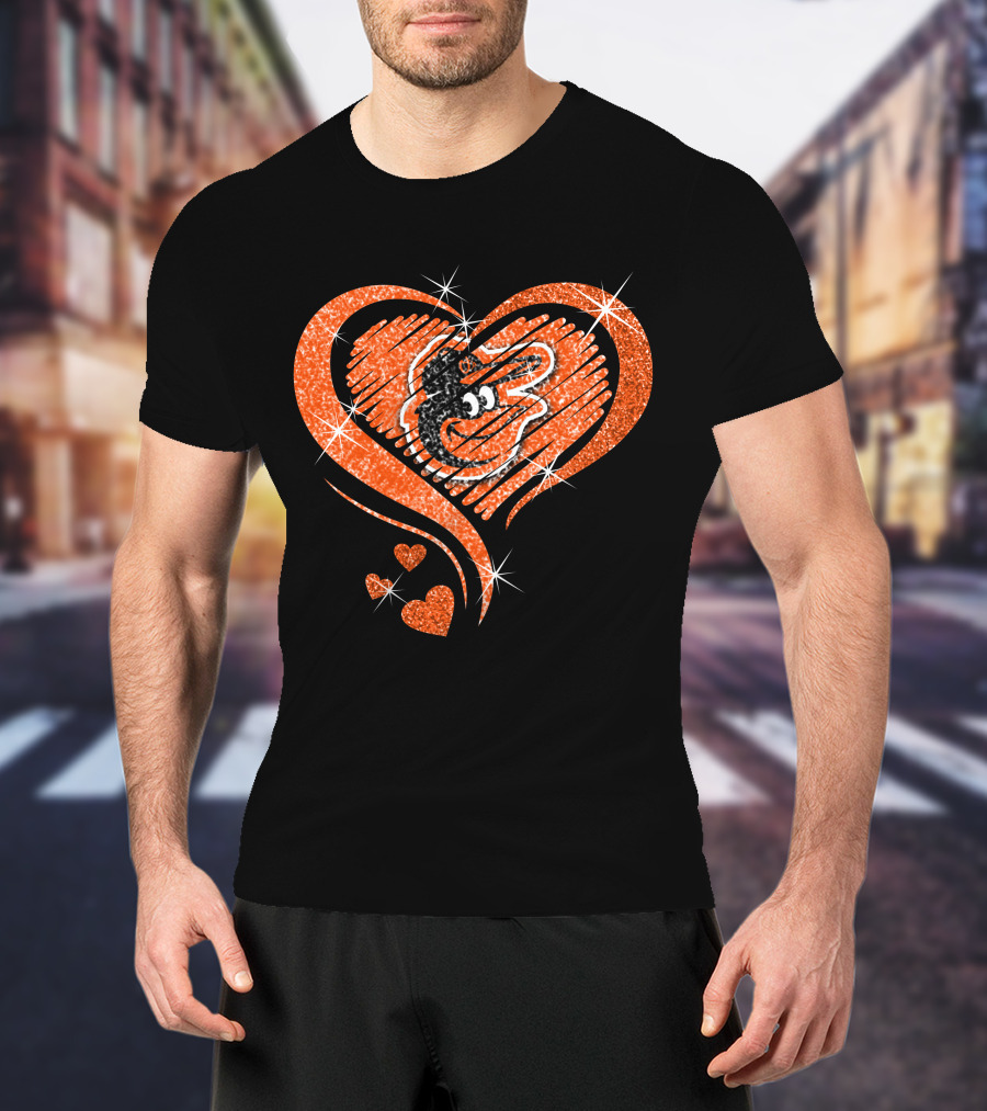 Heart Diamond Glitter Baltimore Orioles Bird T-Shirt