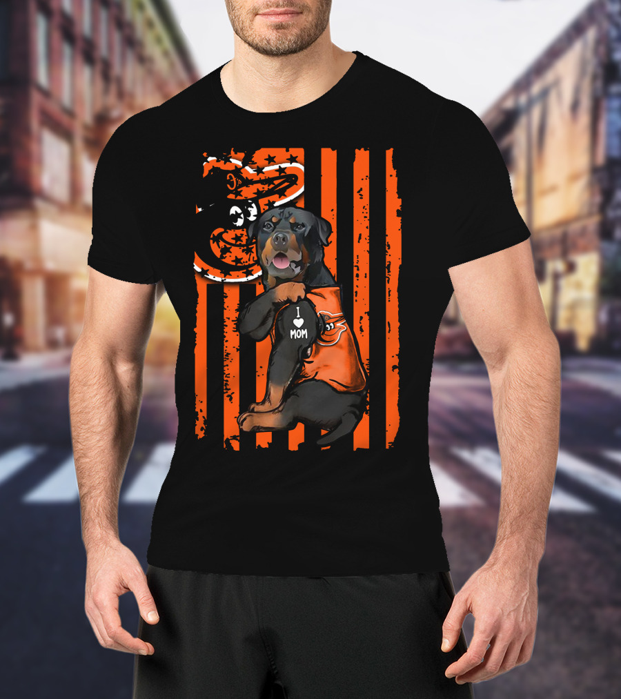 Rottweiler I Mom Baltimore Orioles American Flag T-Shirt