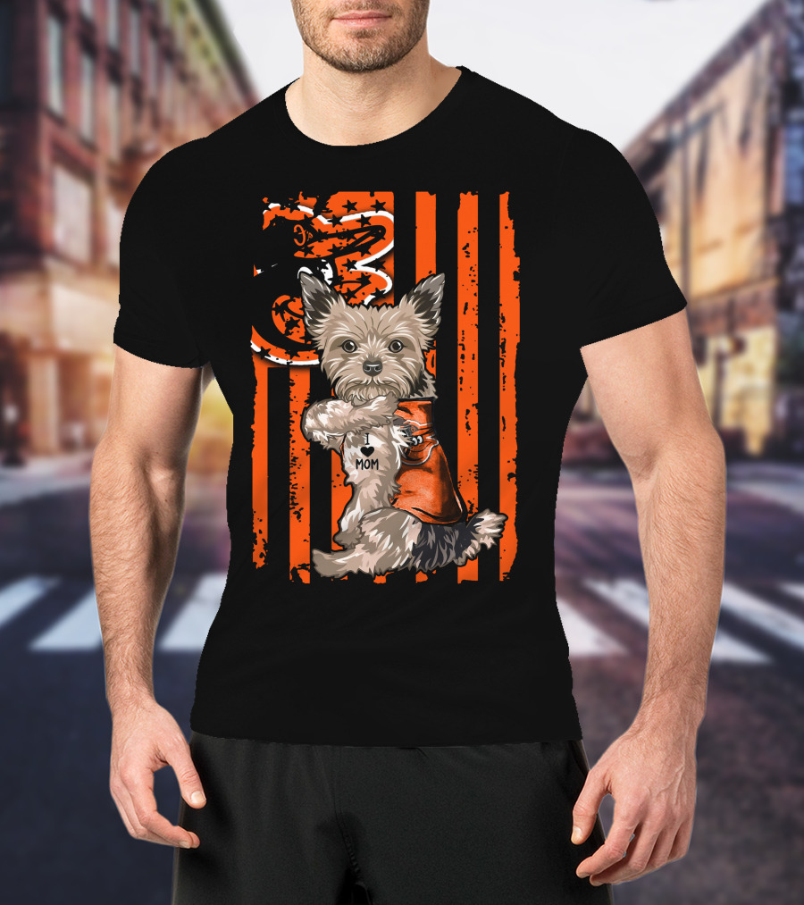 Yorkshire Terrier Baltimore Orioles I Heart Mom Flag T-Shirt