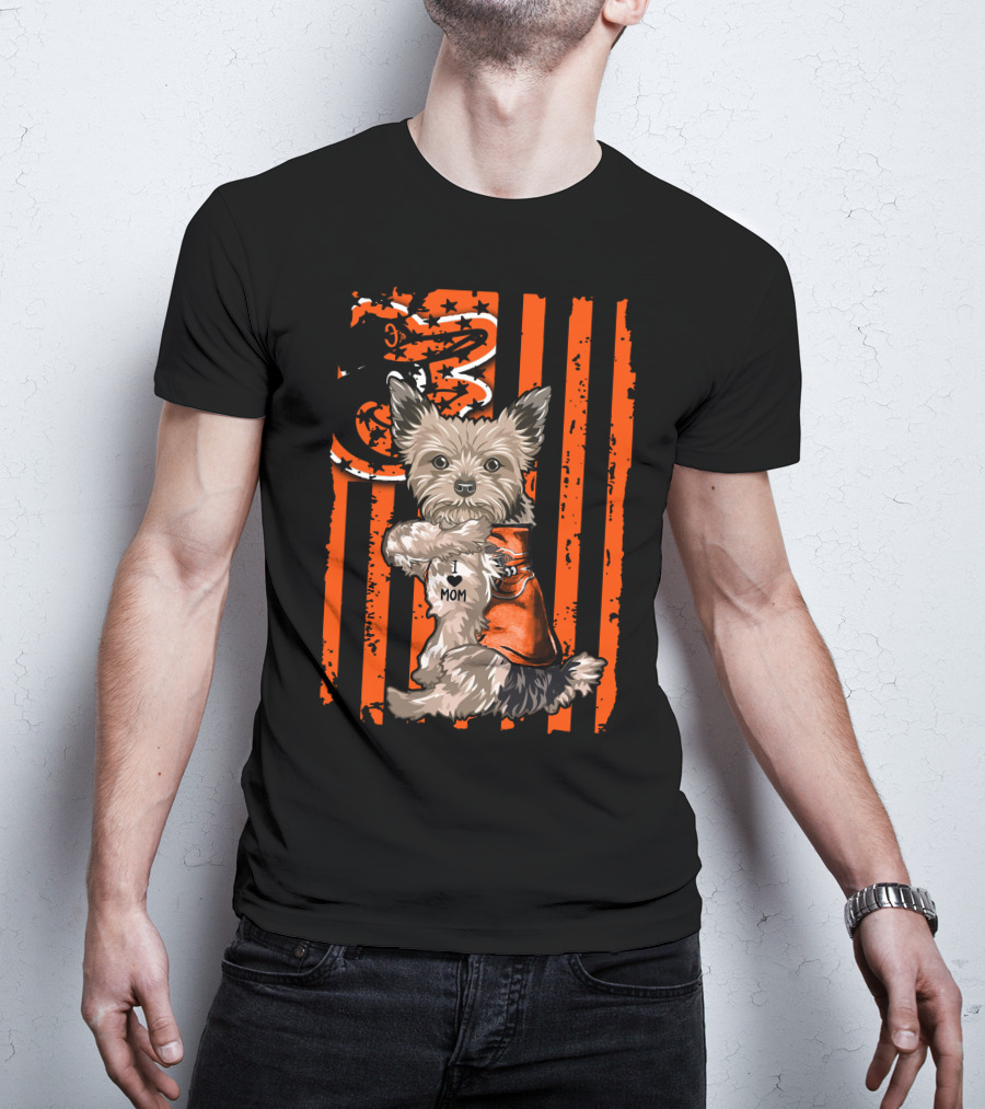 Yorkshire Terrier Baltimore Orioles I Heart Mom Flag T-Shirt