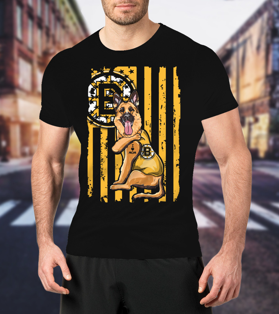 German Shepherd I Love Mom Boston Bruins Hockey Fan T-Shirt