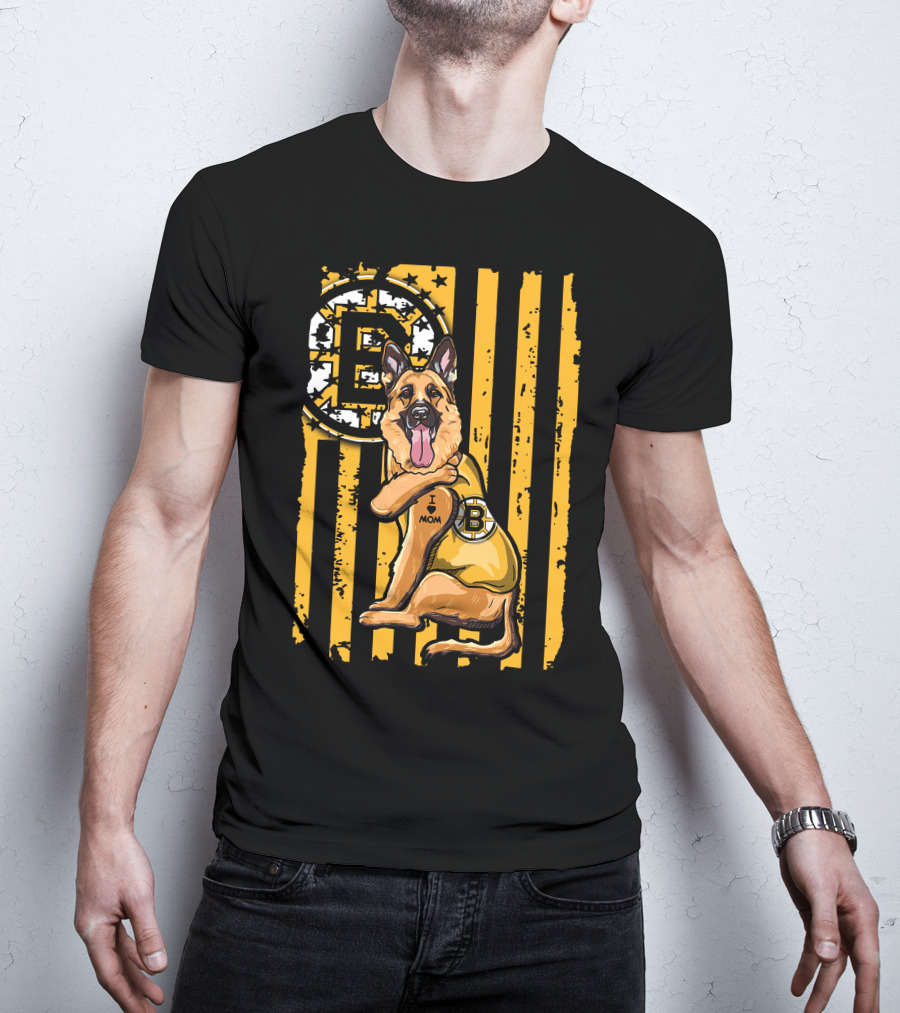 German Shepherd I Love Mom Boston Bruins Hockey Fan T-Shirt