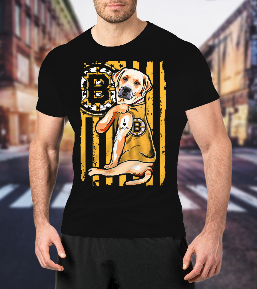 Boston Bruins Labrador Retriever I Love Mom T-Shirt