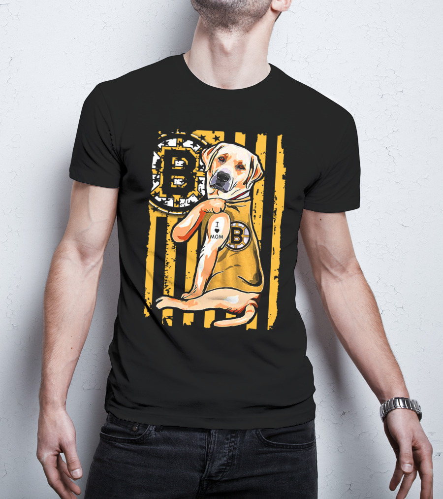 Boston Bruins Labrador Retriever I Love Mom T-Shirt