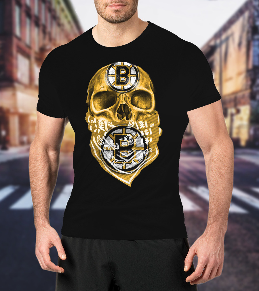 Boston Bruins Skull Bandana Logo Fan T-Shirt