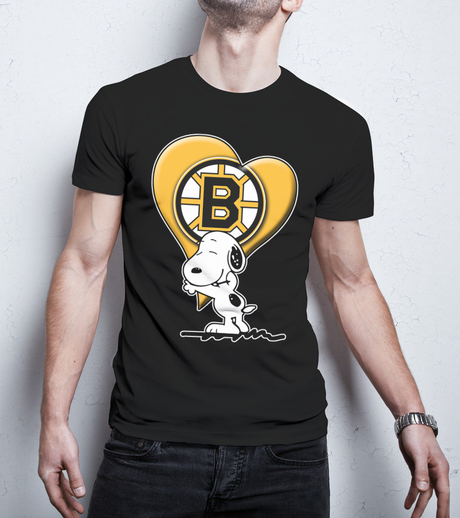 Snoopy Heart Boston Bruins Logo Hug T-Shirt
