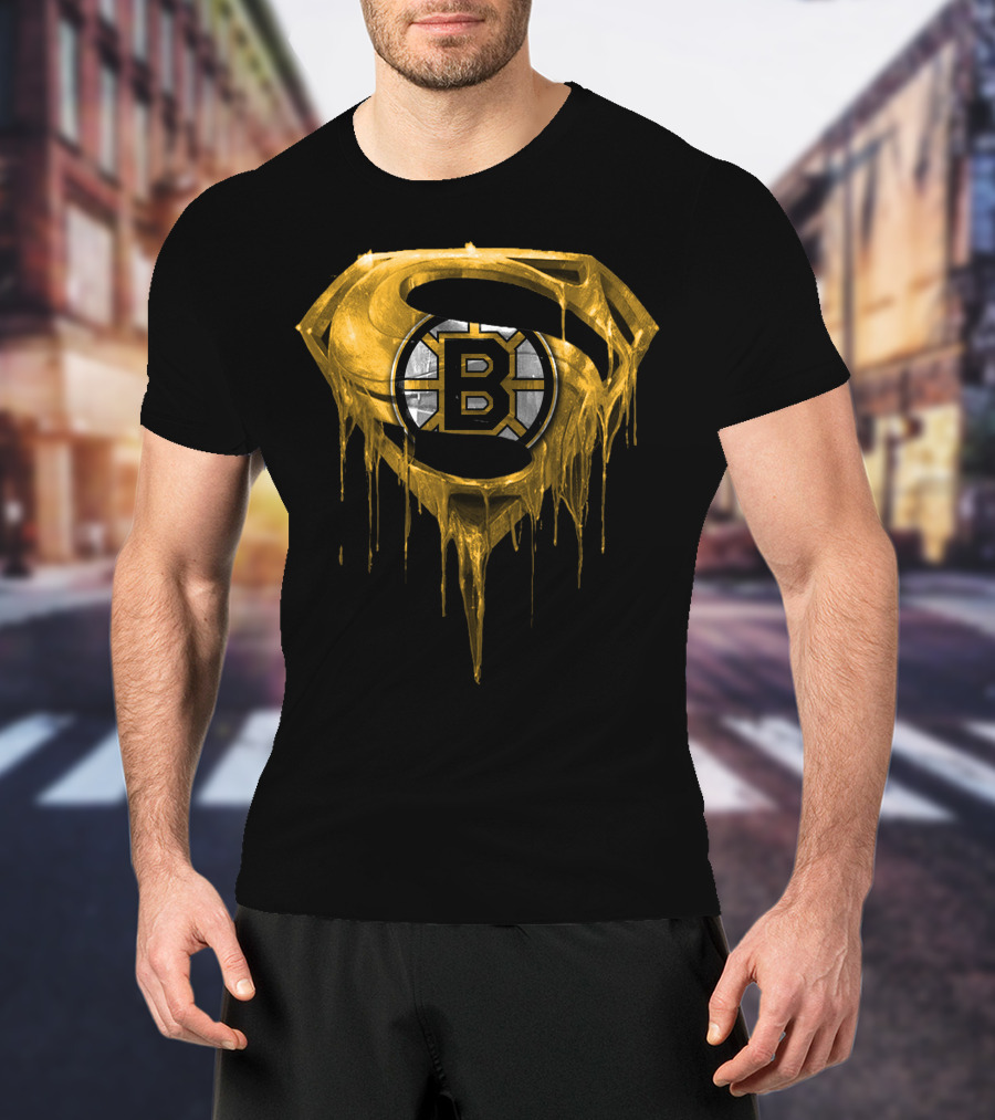 Boston Bruins Dripping Gold Superman T-Shirt