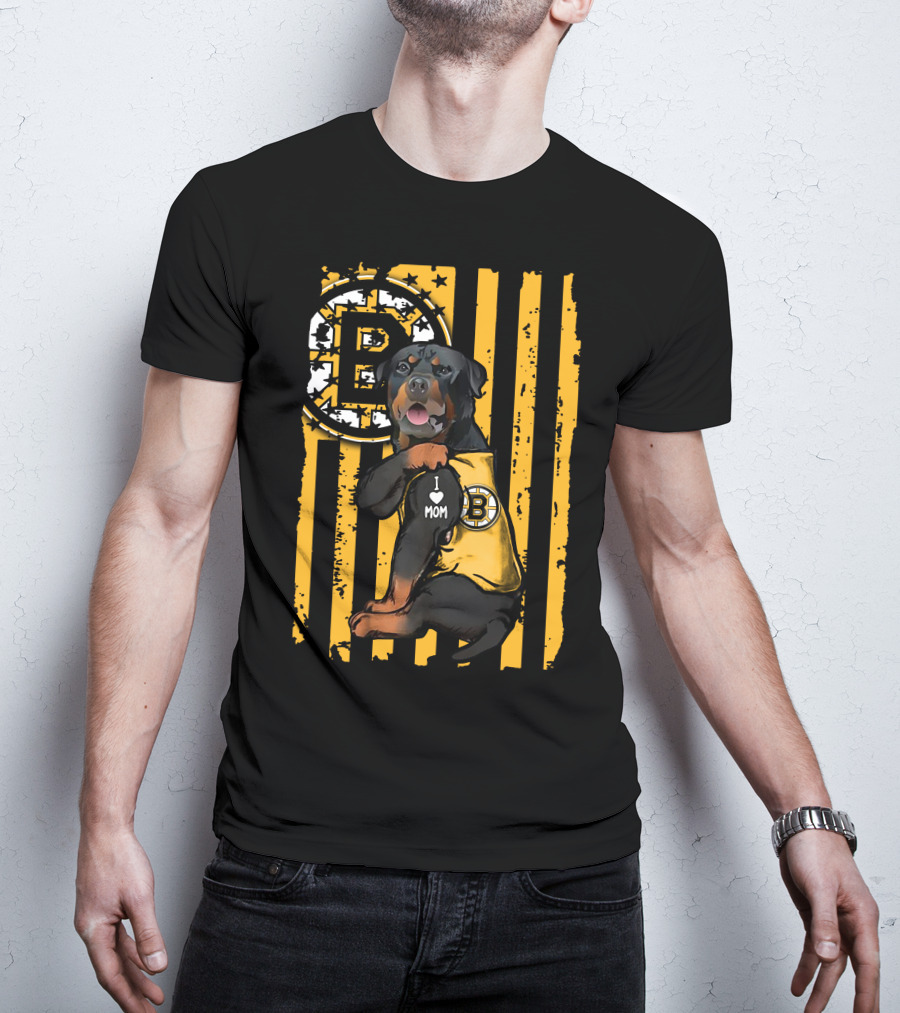 Rottweiler Boston Bruins I Love Mom T-Shirt