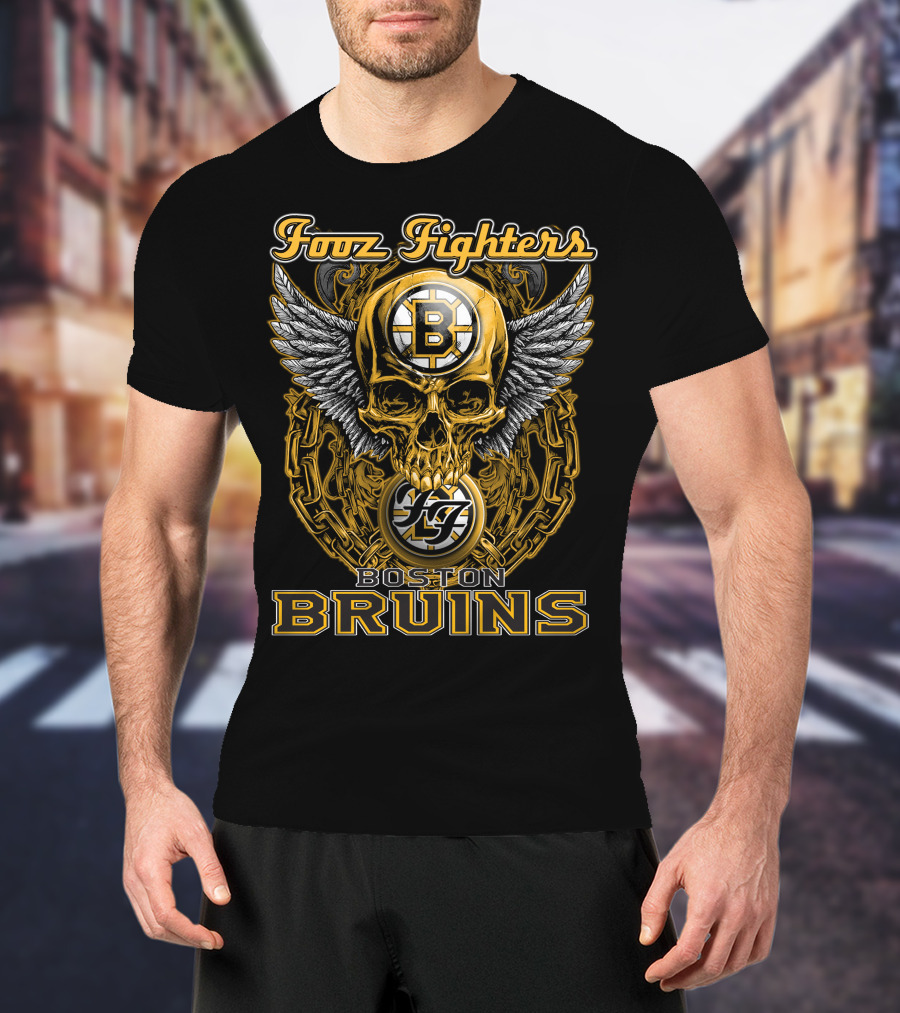 Fooz Fighters Boston Bruins Skull Wings T-Shirt
