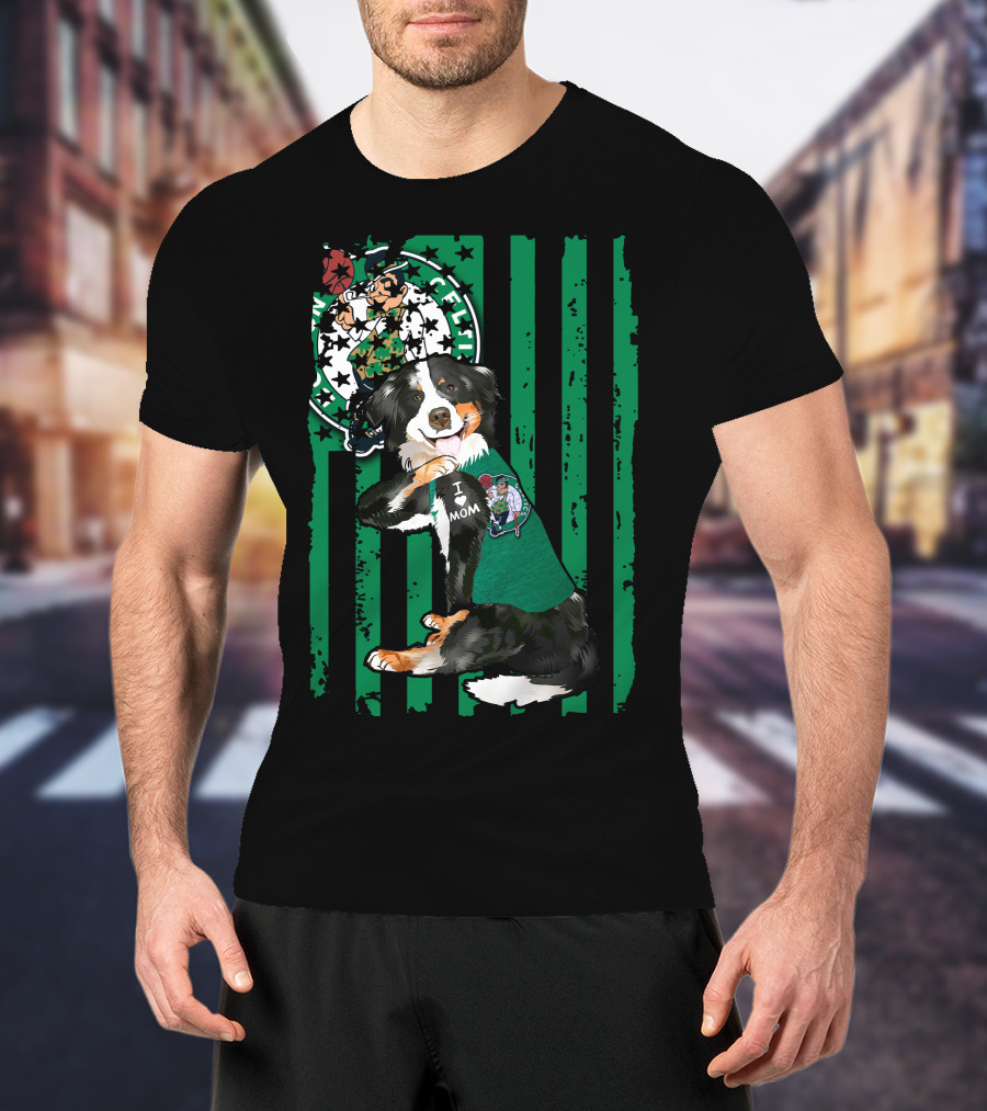 Border Collie I Love Mom Boston Celtics T-Shirt
