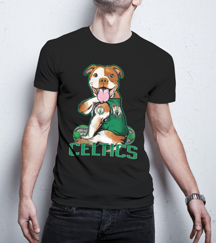 Boston Celtics Pitbull Fan With Team T-Shirt