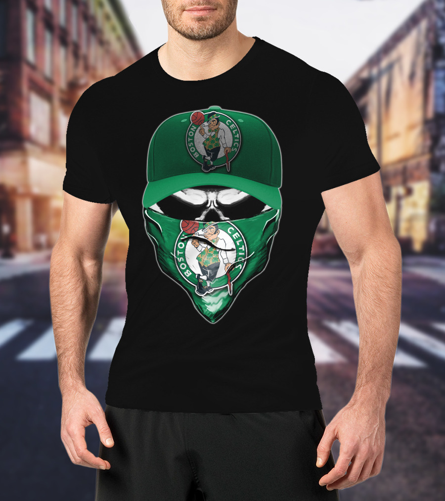 Boston Celtics Skull Mask Green Hat T-Shirt
