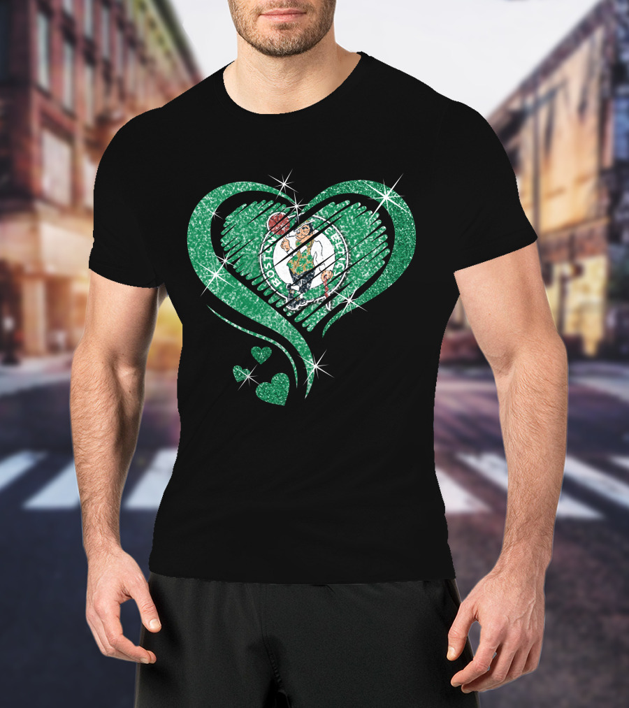 Heart Diamond Glitter Boston Celtics Emblem T-Shirt