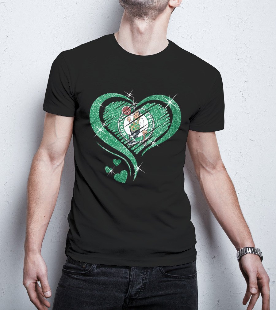 Heart Diamond Glitter Boston Celtics Emblem T-Shirt