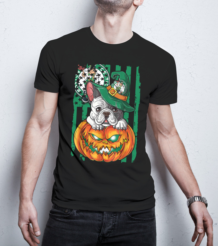 Bulldog Halloween Boston Celtics Pumpkin Hat T-Shirt