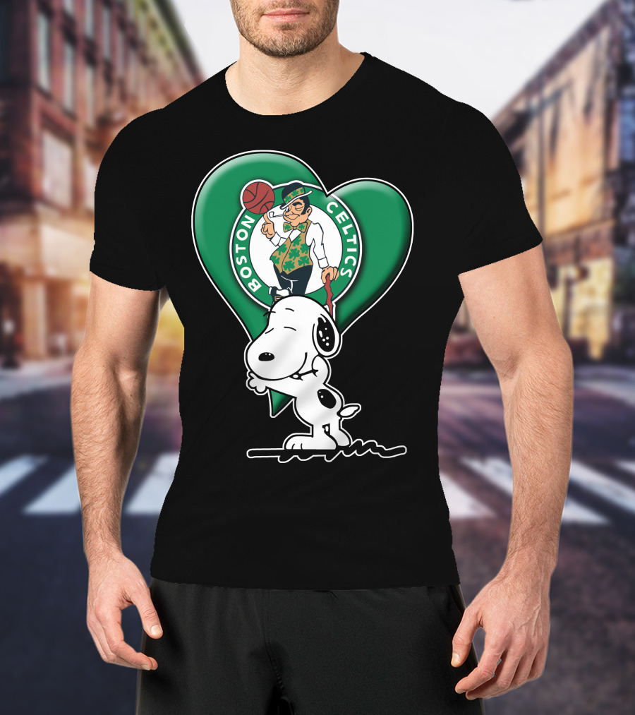 Snp V1 Boston Celtics Heart With Snoopy T-Shirt