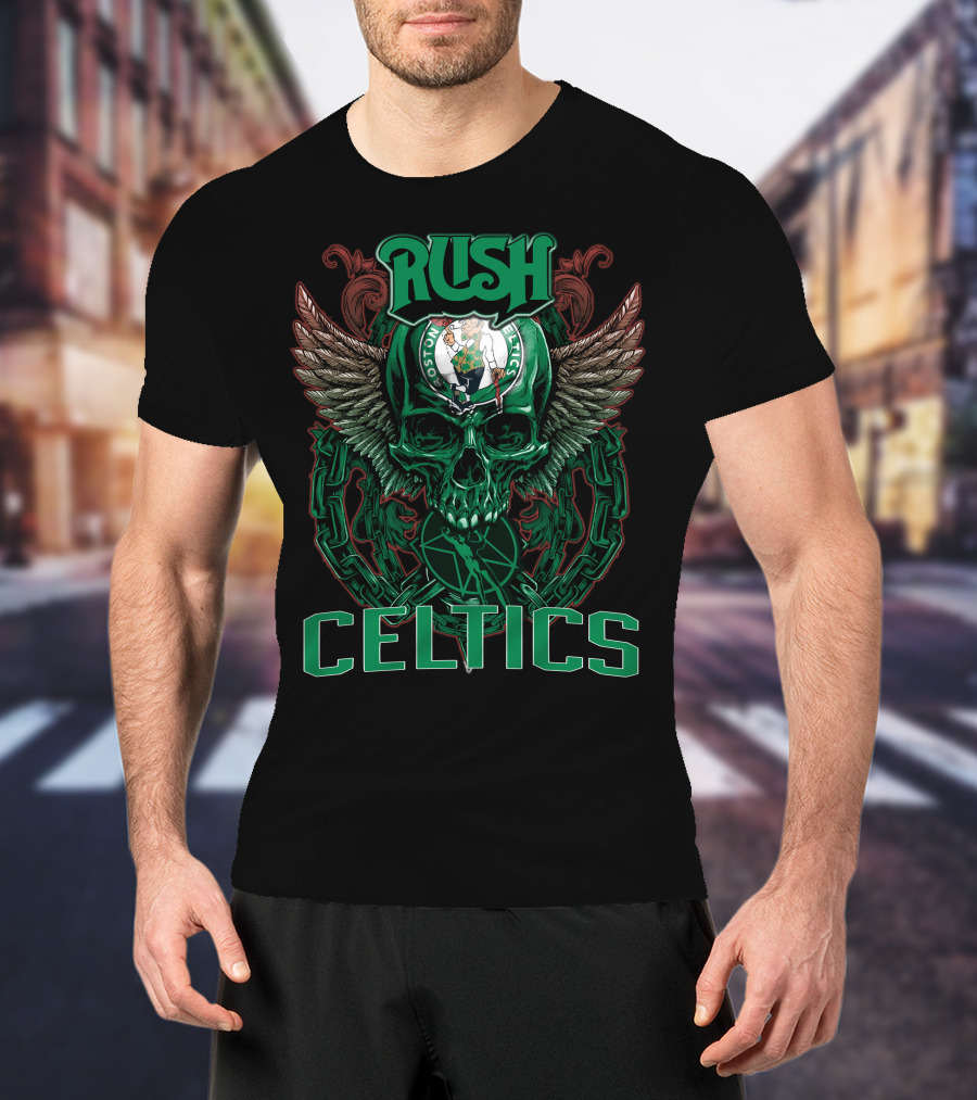 Rush Boston Celtics Skull Wings Chain T-Shirt