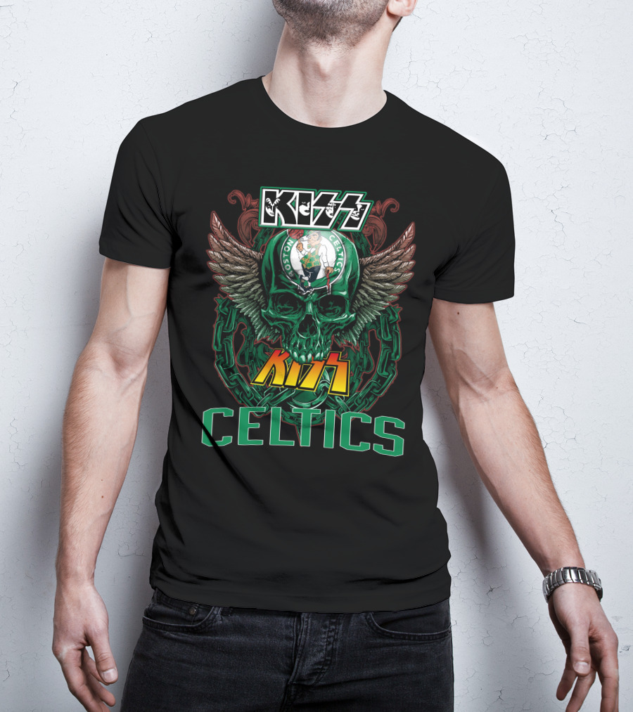 KISS Boston Celtics Skulls And Wings T-Shirt