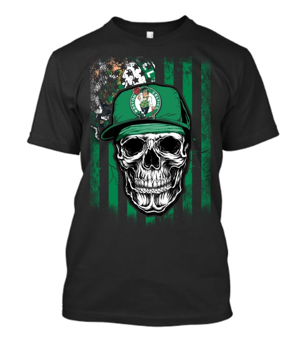 Boston Celtics Skull With Team Logo Hat T-Shirt
