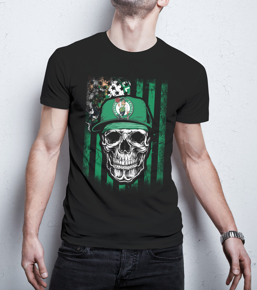 Boston Celtics Skull With Team Logo Hat T-Shirt