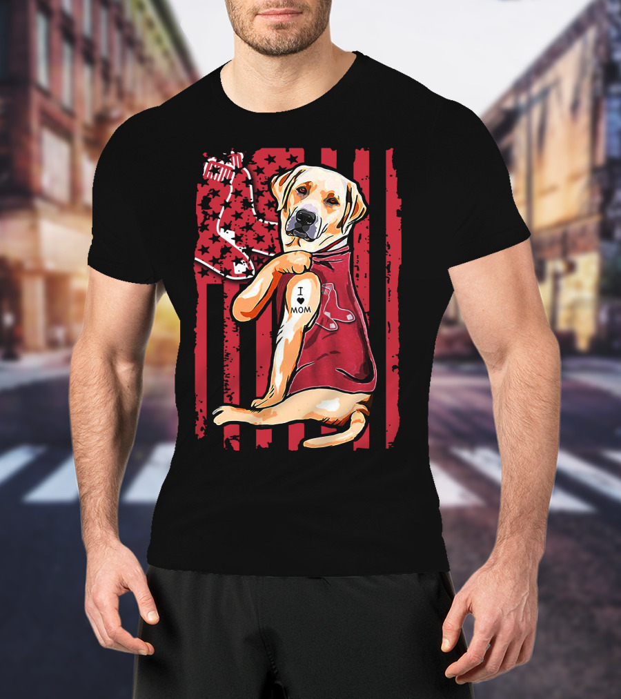 Labrador Retriever I Love Mom Boston Red Sox T-Shirt