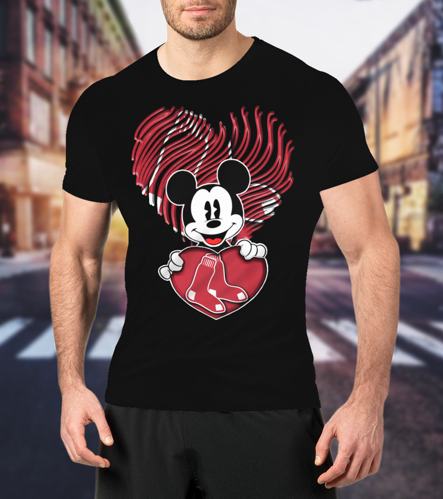 Mickey Red Sox Heart Fingerprint T-Shirt