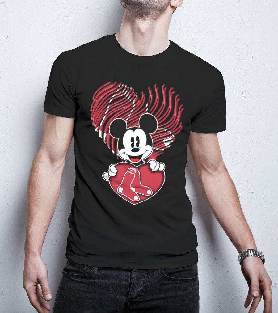 Mickey Red Sox Heart Fingerprint T-Shirt