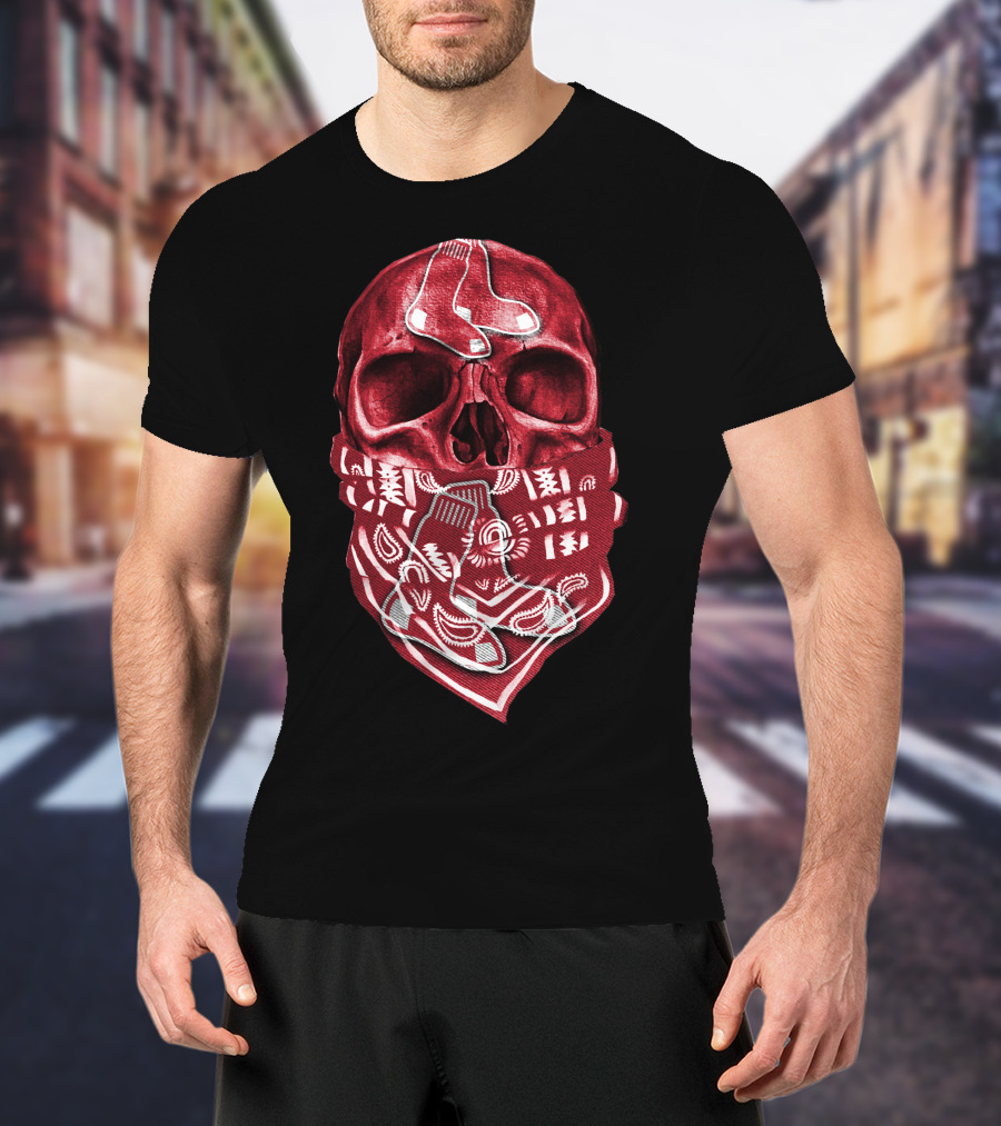 Skull With Bandana Boston Red Sox T-Shirt