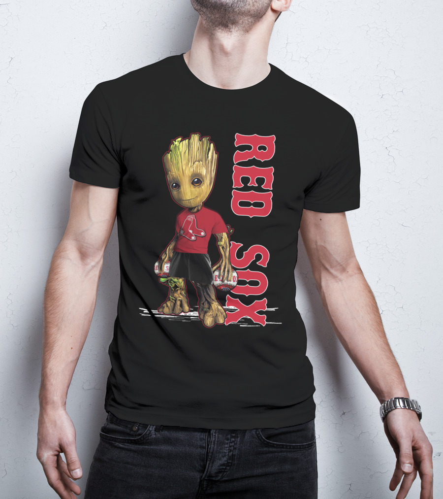 Baby Groot Boston Red Sox Fan Holding Baseballs T-Shirt