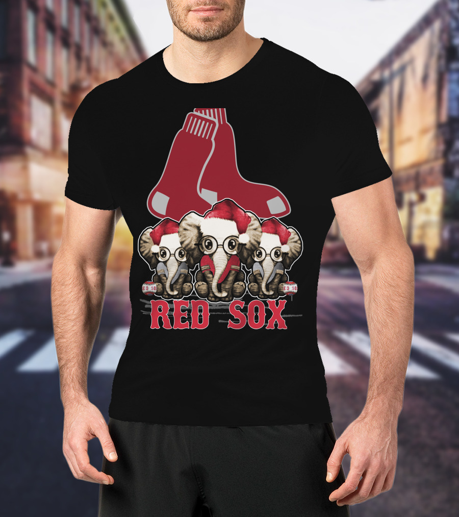 Elephan Xmas Red Sox Santa Hat Trio T-Shirt