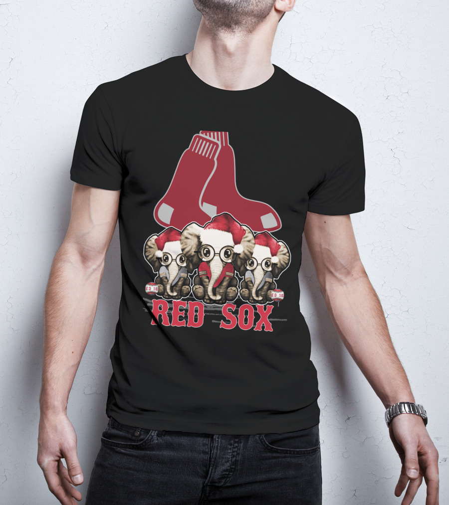 Elephan Xmas Red Sox Santa Hat Trio T-Shirt