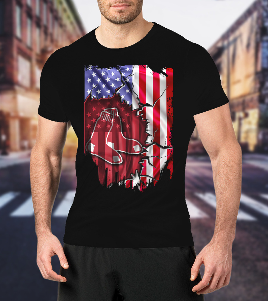 Flag Boston Red Sox American Stars And Stripes Patchwork T-Shirt