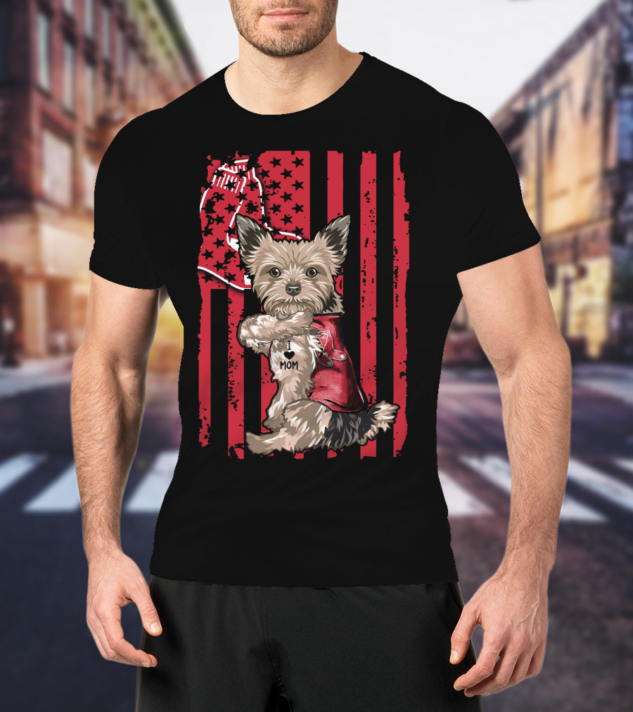 Yorkshire Terrier I Love Mom Red Sox Flag T-Shirt