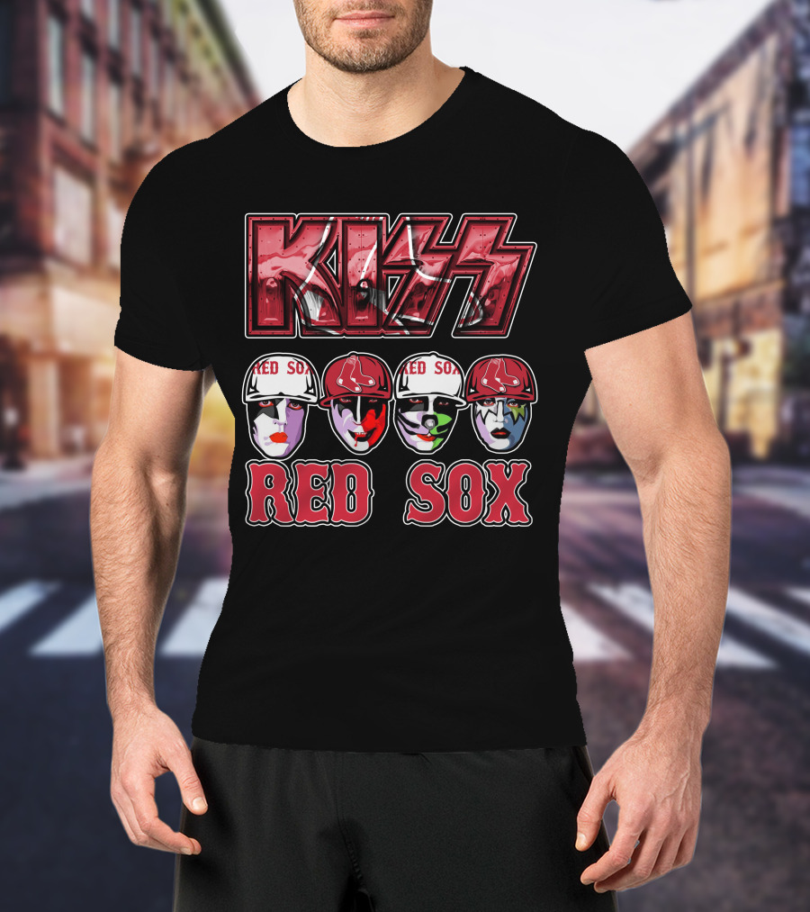 KISS Boston Red Sox Faces In Makeup And Hats T-Shirt